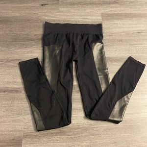 Material Girl spandex leggings with leather sides